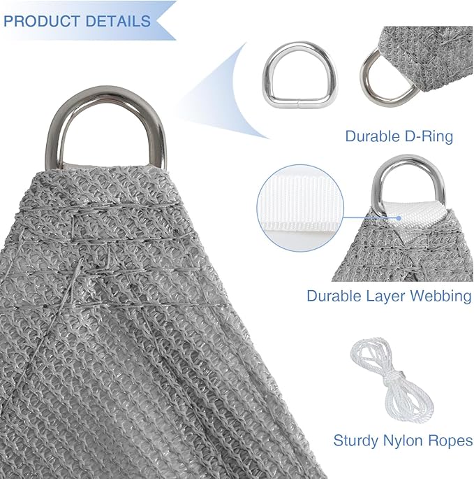 E&K Sunrise 18' x 18' x 18' Sun Shade Sail Triangle Canopy Shade Cover UV Block for Patio Backyard Garden Outdoor (Light Gray)