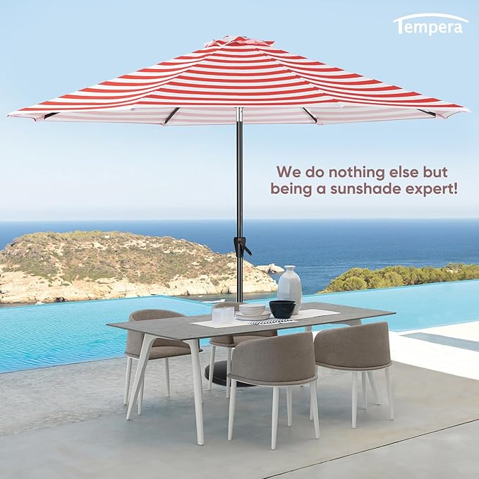 Tempera Patio Market Outdoor Table Umbrella with Auto Tilt and Crank, Large Sun Umbrella with Sturdy Pole & Fade Resistant Canopy, Easy to Set