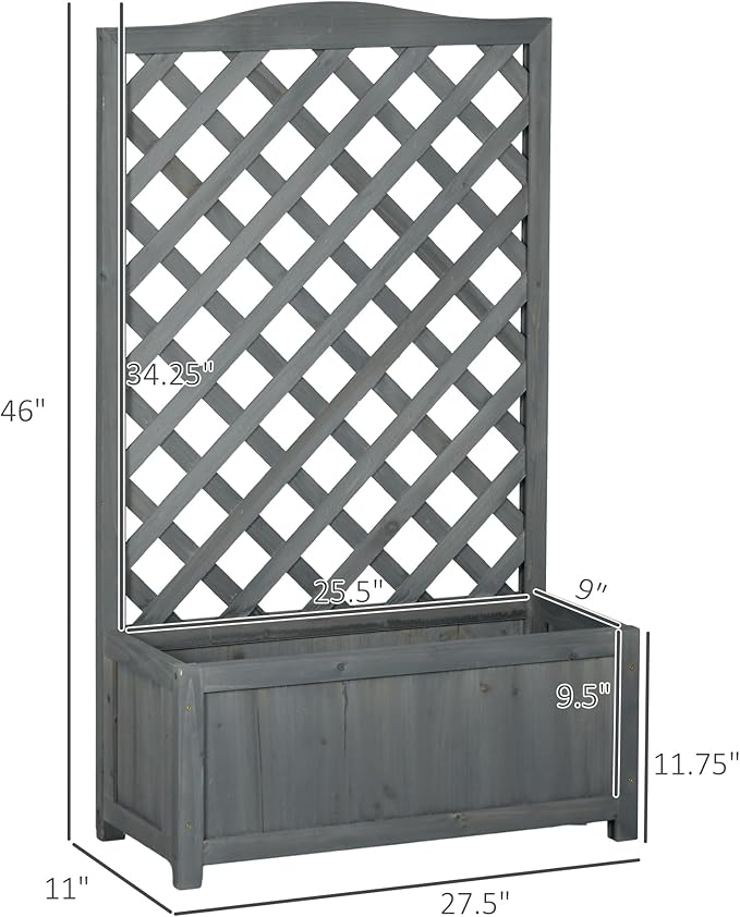 Outsunny Wooden Raised Garden Bed with Trellis, 46" Planter Box, to Grow Vegetables, Herbs, and Flowers for Backyard, Patio, Gray
