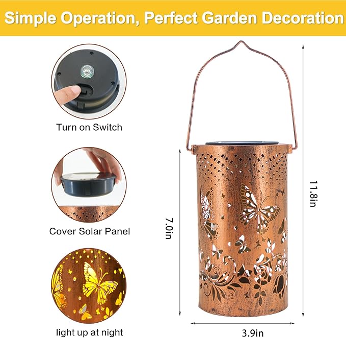 4 Pack Butterfly Birthday Gifts for Women Mom Grandma Solar Lanterns Outdoor Waterproof Garden Decor Hanging LED Decorative Light for Patio Yard Lawn Gardening Gifts