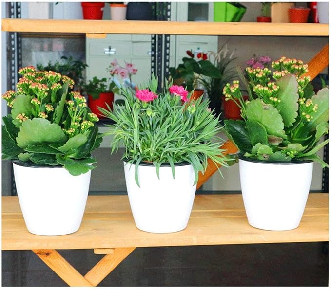 3.5“ Self Watering Planter White Flower Pot, 3 Pcs Small Planter Pot, Mini Plant Pot, for All Plants, Herbs, African Violets, Succulents, Flowers Or Start Plants, White, 3 inch