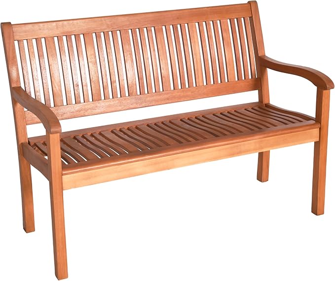 Tangkula Outdoor Wood Garden Bench, 50" W Solid Wood Patio Park Bench with Dense Slatted Backrest & Seat, Curved Armrest, Large Wooden Loveseat Bench for Deck, Porch, Poolside, Yard & Balcony