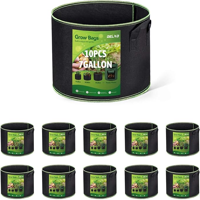 Delxo 10-Pack 7 Gallon Grow Bags Heavy Duty Aeration Fabric Pots Thickened Nonwoven Fabric Pots Plant Grow Bags with Handles