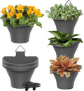 MADHOLLY 6Pcs Vertical Hanging Planters for Outdoor Plants - Wall Plant Holder for Indoor Decorations Garden Fence, Plastic Flower Pots with Drainage Grid and Hooks (Gray)