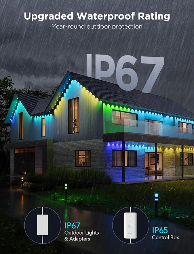 Govee Permanent Outdoor Lights Pro, 100ft with 60 RGBIC LED Lights for Daily and Accent Lighting, 75 Scene Modes for Outdoor Decor, IP67 Waterproof, Works with Alexa, Google Assistant, Matter, White