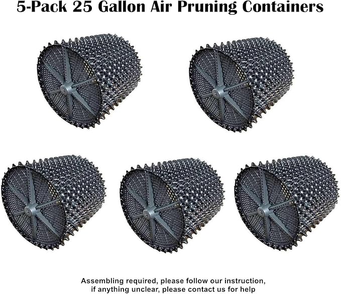 Air Pruning Containers, 25 Gallon Air Pruning Planters, 100 Liter 20" X 20" D/H Special Packing Interlocked Large Air Root Pruning Planters for Big Tree Grow Outdoor, Black, 5 Packs