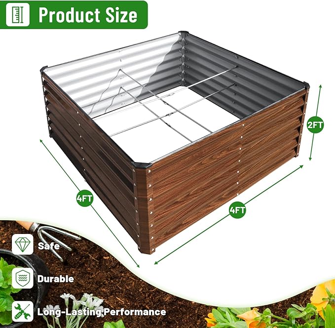 SnugNiture Galvanized Raised Garden Bed 4x4x2FT Outdoor Large Metal Planter Box Steel Kit for Planting Vegetables, Flowers