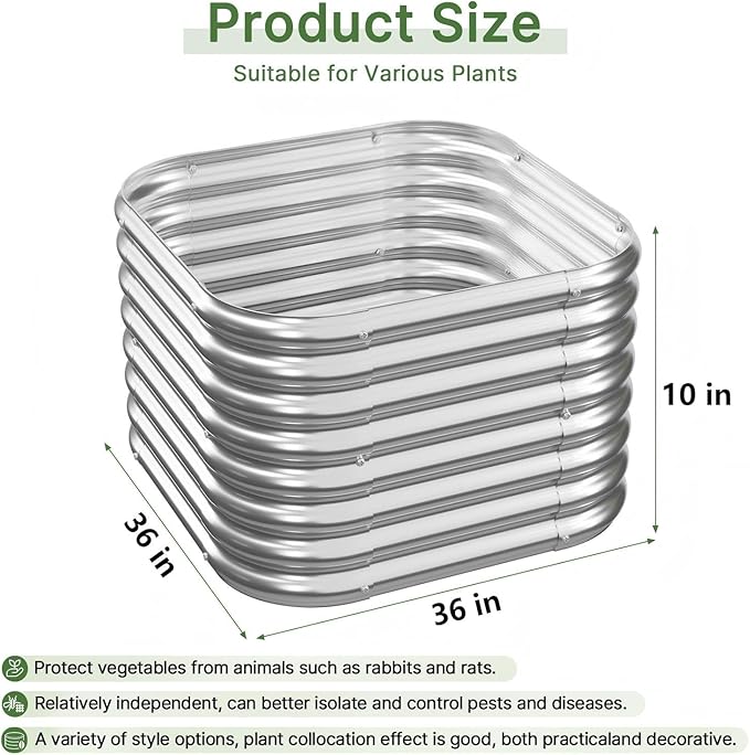 4 PCS Galvanized Raised Garden Bed Outdoor, Metal Garden Bed for Vegetables, Above Ground Garden Box for Flower, Steel Raised Beds for Gardening - 3FT