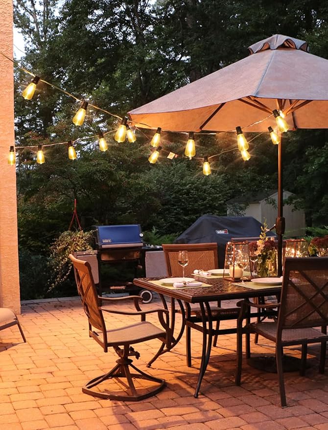 50FT(2x25FT) Outdoor String Lights, Patio Lights with 20+2 LED Dimmable Waterproof ST38 Vintage Bulbs for Backyard Bistro Cafe Deck, Black