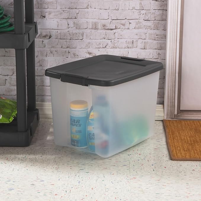 Sterilite 18-Pack Plastic Storage Bins w/ Lids, Shelf Totes Clear Containers, 50 Qt, Gray