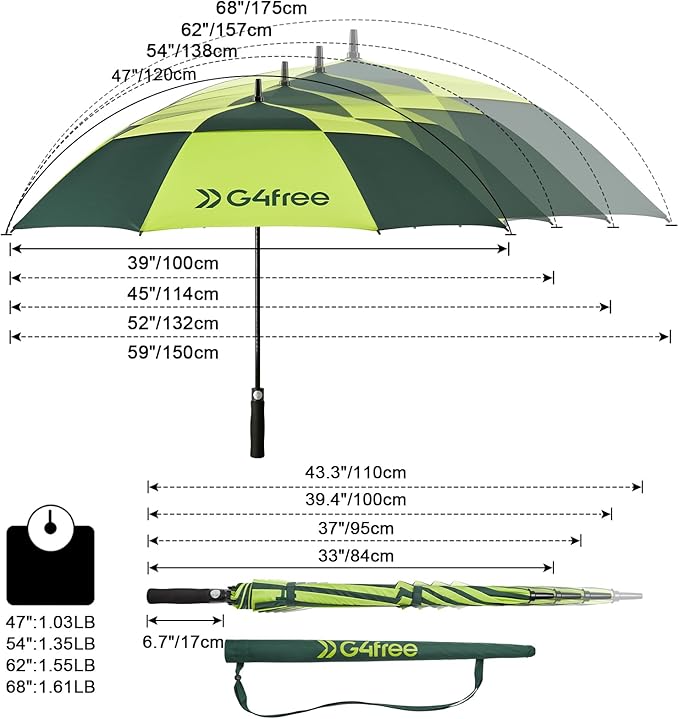 G4Free 47/54/62/68/72 Inch Automatic Open Golf Umbrella Oversize Extra Large Double Canopy Vented Windproof Waterproof Stick Umbrellas