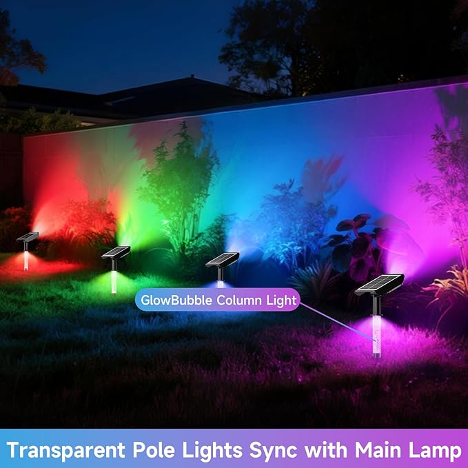 RGB Solar Spot Lights Outdoor with PC Light Guide Column, 8 Lighting Modes Christmas Landscape Lighting, IP65 Waterproof Solar Color Changing Lights Outdoor for Garden Yard Tree Pathway, 6Pack