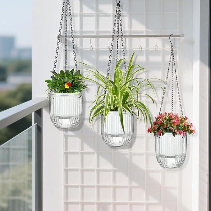 Self-Watering Hanging Planter for Indoor Plants - Easy Care, Long Lasting - Perfect for Herbs, Succulents, and More (White Transparent)