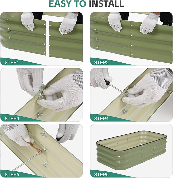 3 in 1 Galvanized Raised Garden Bed - 4x2x1ft (2Packs) Modular Planter Box Outdoor | Metal Raised Bed Kit with Bracing Rods for Gardening Vegetables Flowers Fruits Herbs (Green)