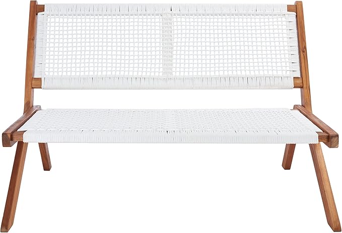 SAFAVIEH Outdoor Collection Kobina Natural Acacia Wood/White Rope Foldable Bench