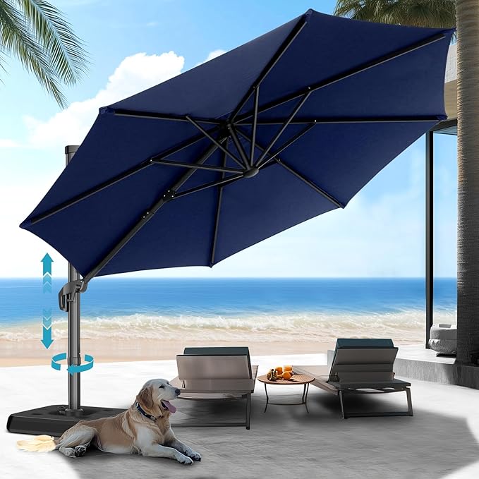 HOTEEL10x10ft Patio Umbrella Cantilever Umbrellas - Upgrade and Intensify - 360 Rotation and 5 Angles Adjustment - Aluminum Offset Pool Umbrella Outdoor Umbrellas for Patio Garden Pool