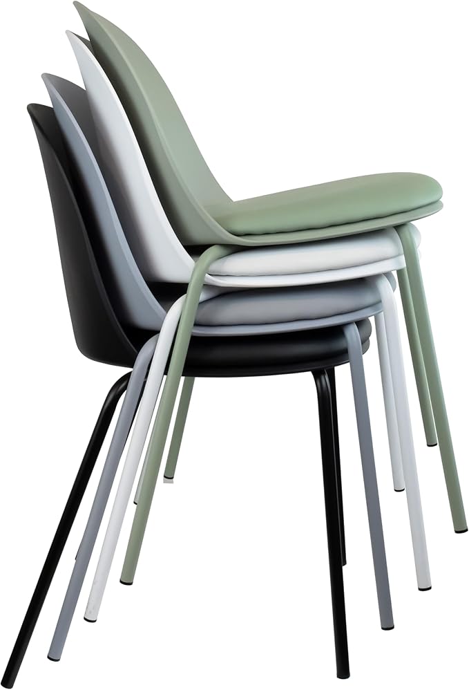 2xhome Modern Stackable Armless Dining Chair | Plastic Shell Seat with Metal Legs | Indoor or Outdoor Use | Home Kitchen Patio (1, Grey, Padded Seat)