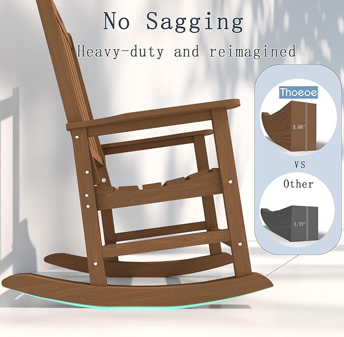 Oversized Rocking Chair Set of 4, Outdoor Rocking Chair for Adults, All Weather Resistant Porch Rocker for Lawn Garden, Wood