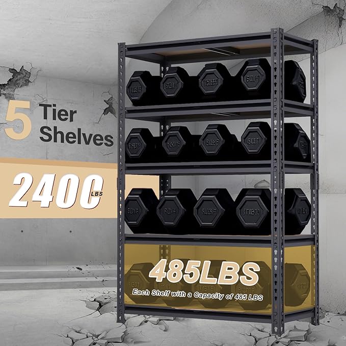 Garage Shelving, 2400 LBS Metal Storage Shelves, 12" x 28'' x 60'' Heavy Duty Shelf, Adjustable Shelving Rack, Standing Shelf Units, Shelves for Garage Storage