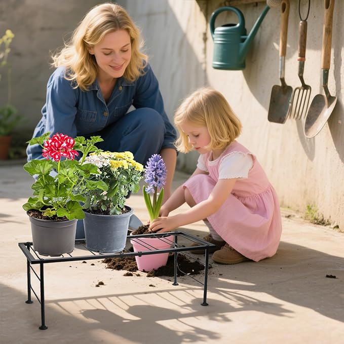 2 Pack Metal Plant Stand Indoor Outdoor, 1 Tier Heavy Duty Flower Pot Stands, Space-Saving Ladder Planter Holder, Decorative Flower Display Rack for Patio Living Room Garden Corner Balcony