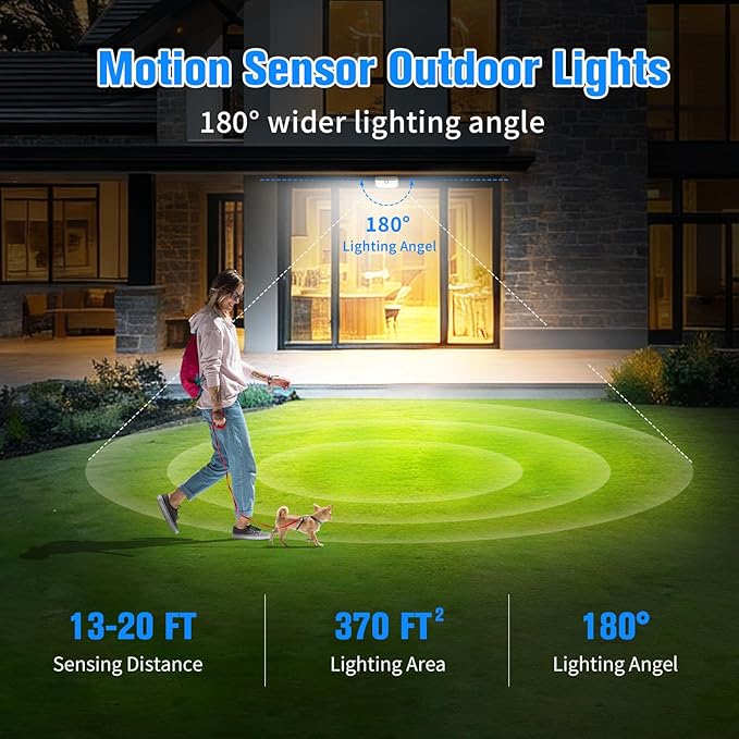 Aootek Solar Outdoor Motion Sensor Lights 2500Lm Solar Panel to 15.3 in² and 3 Modes(Security/Permanent On All Night/Smart Brightness Control) with IP65 Waterproof with Wide Angle(4pack)