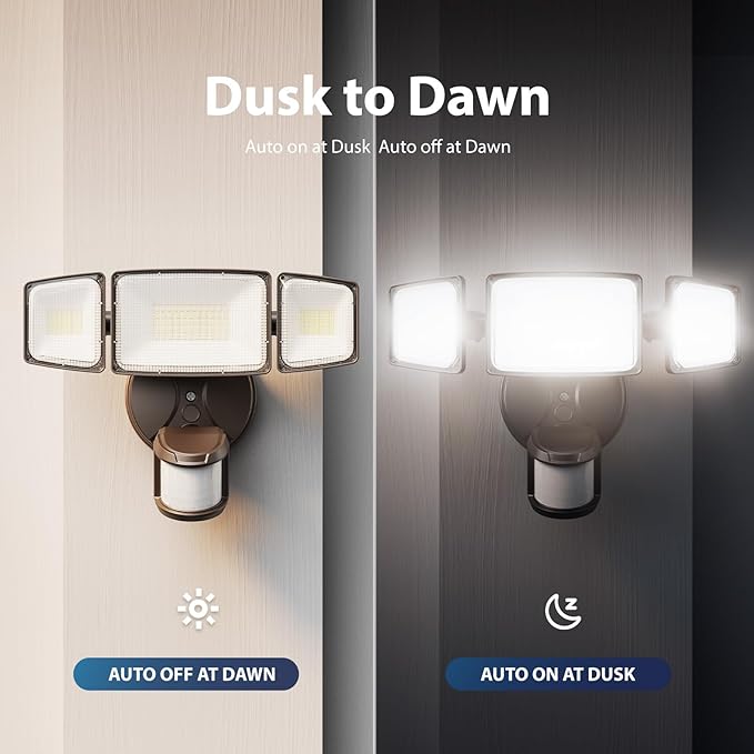 Onforu 100W LED Motion Sensor Outdoor Lights, Dusk to Dawn Flood Light Outdoor Motion Sensor, Hardwired Security Lights Floodlights Outside 11000LM 6500K Daylight IP65 Waterproof (Brown)