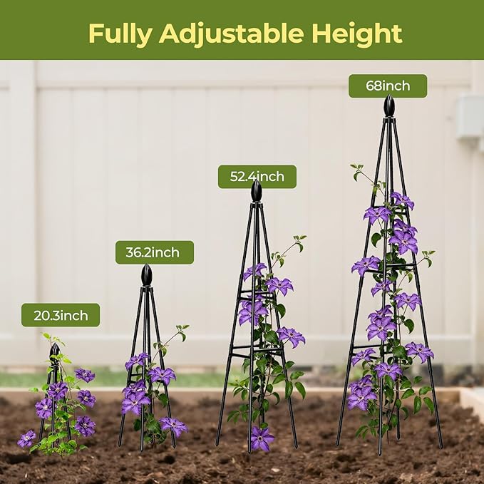 2 Pack Garden Trellis for Climbing Plants Outdoor,68" Tall Cucumber Trellis Garden Obelisk Trellis Rustproof Plants Support with Adjustable Heights for Indoor Potted Plants, Vines, Vegetables