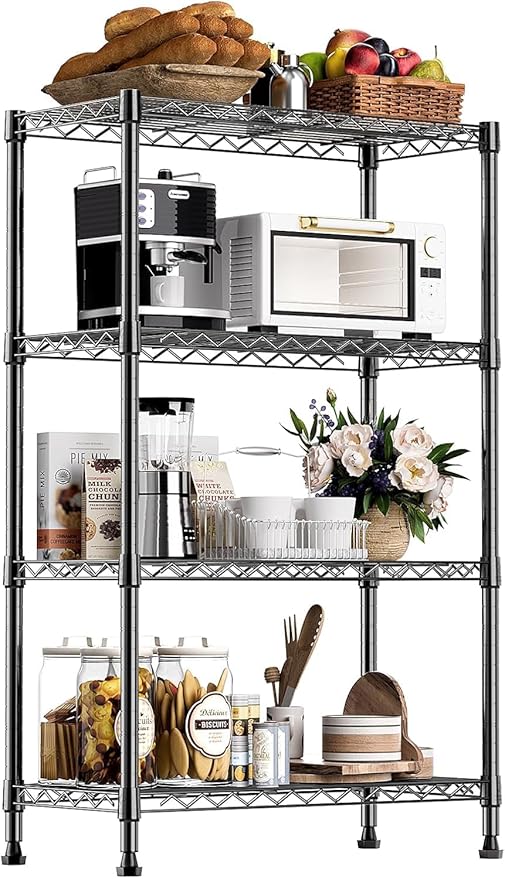 Xcity Storage Shelves, 4 Tier Heavy Duty Metal Shelving Unit, 1600 LBS Capacity Adjustable Steel Wire Shelf Organizer for Pantry, Kitchen, Garage, 14" D x 36" W x 54" H, Black