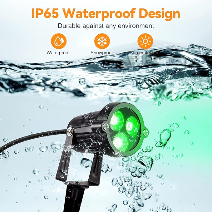 LemonBest Outdoor Water-Resistant LED Lawn Garden Landscape Lamp Wall Yard Path Patio Lighting Spot Lights Green AC Spiked Stand with Power Plug (1)