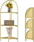 Crofy Foldable 3 Tier Corner Shelf, Metal Corner Plant Stand with Gold Frame and Gold Shelves, Corner Display Rack Multipurpose Shelving Unit for Living Room, Bedroom, Bathroom
