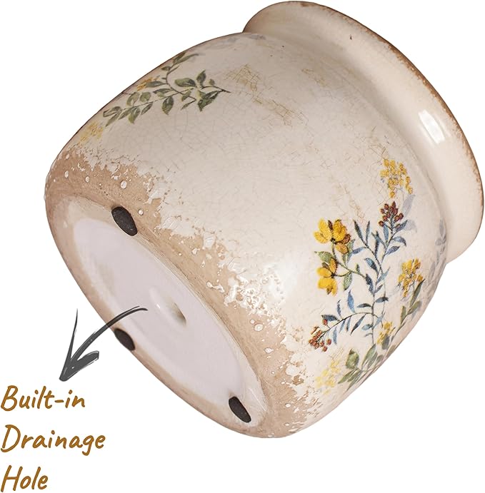 Pots for Plant, Cottage Rustic Clay Ceramic Tabletop Flower Pots, 6.29'' Plant Pots Indoor with Drainage, Sage Yellow Vase & Planters, Farmhouse Home & House Decor, Gifts for Mom
