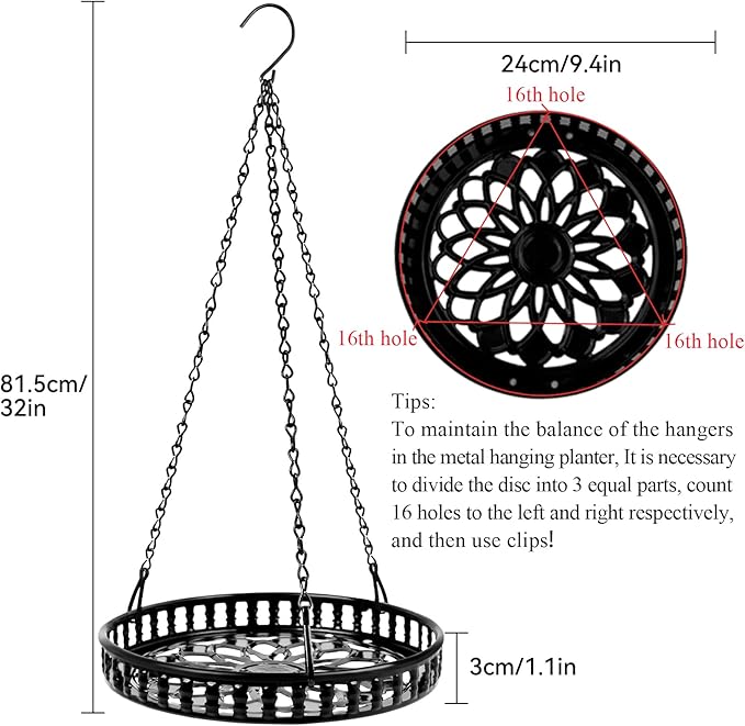 Metal Plant Hanger Indoor Outdoor, Plant Hanger for Indoor Outdoor Plants, Flower Pot Hanging Plant Holder, Hanging Plant Shelf, Black, 1pcs