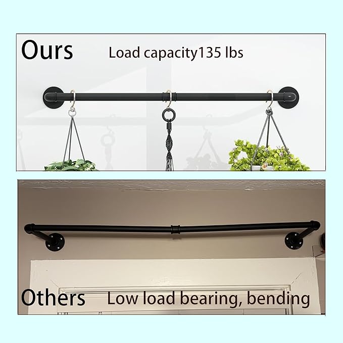 Hanging Planters for Indoor Plants,Window Plant Shelves,Plant Hanging Rod,Window Shelf for Plants,Plant Hanger Indoor Black with 3 Hooks(Pot & Plant Not Included) 36in