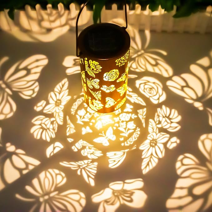 Butterfly Flower Birthday Gifts for Women, Solar Lanterns Outdoor Waterproof, Garden Decor Metal Hanging Decorative Solar Lights for Patio Yard Backyard Porch, Gardening Gifts for Women Mom Grandma
