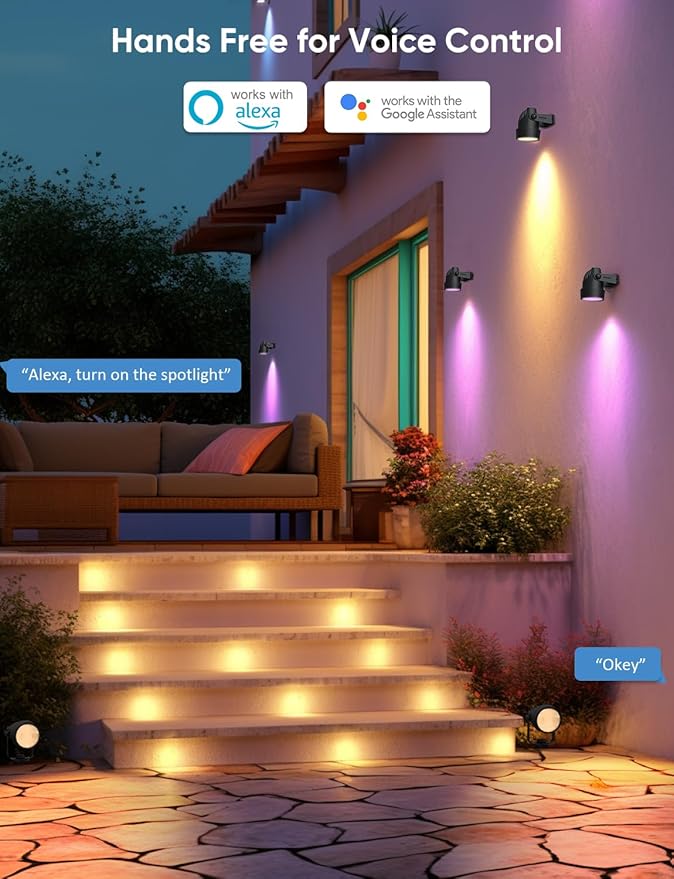 APPECK Landscape Lighting, RGBW Color Changing Low Voltage Landscape Lights with APP Control, IP65 Waterproof Outdoor Spotlights for Garden Yard Outside Decoration, 6 Pack