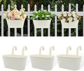 Metal Railing Planters for Outdoor Plants - 3 Pcs Balcony Hanging Flower Pots with Detachable Hooks & Drain Holes, Windowsill Oval Hanging Bucket Pots Fence Planters for Garden Home Decor, Cream White