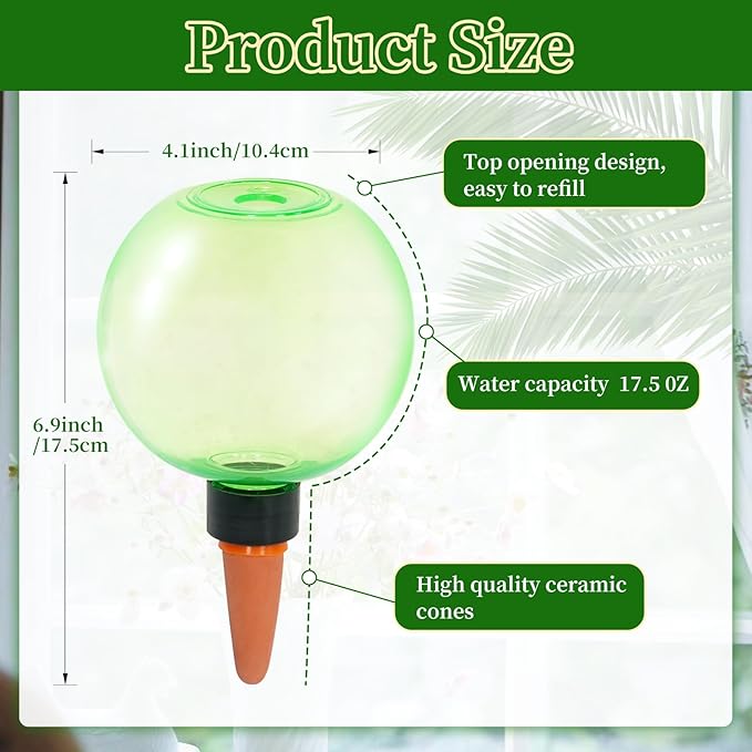 3pcs Large Plant Self Watering Globes, 17.5 oz Plastic Water Bulbs Top Fill, Plant Watering Devices System Slow Release Terracotta, Water Spikes Stakes for Indoor(3pack)