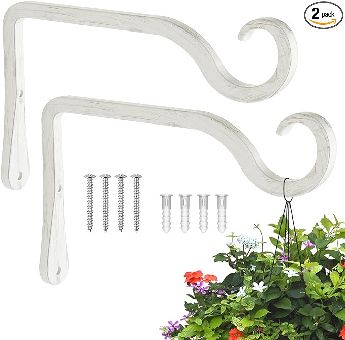 BOLITE Plant Hangers, 6 Inch Hanging Plant Brackets Outdoor Indoor, Wall Hooks for Hummingbird Feeders, Bird Feeders, Planters, Lanterns, Wind Chimes, Home Decor, 2 Pack, White, Gifts for Women Men