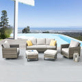 Belord Wicker Patio Furniture 5 Piece Outdoor Sofa Set, Oversize Outdoor Swivel Rocker Chairs with Rattan Ottomans, Conversation Sets Patio Furniture Come with Removable Washable Cushion Beige