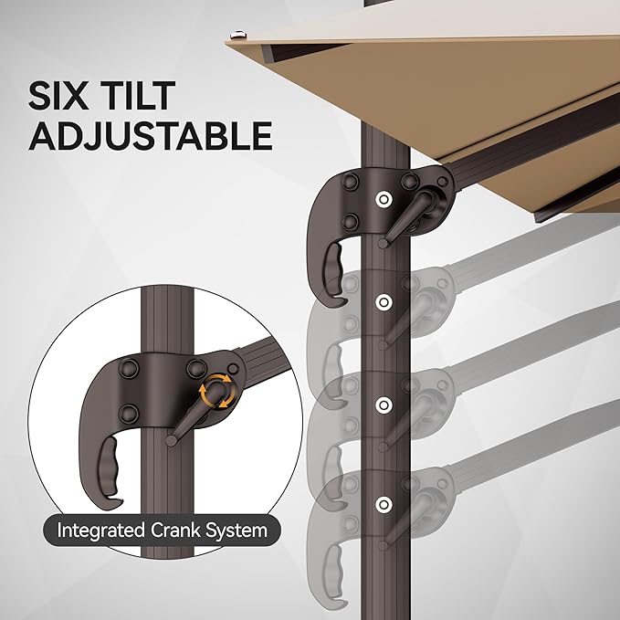 9x12FT Cantilever Patio Umbrella - Heavy Duty Double Layer Offset Design with 360° Rotation, Large Rectangle Sun Shade Umbrella for Garden, Deck, Pool, Backyard, Brown