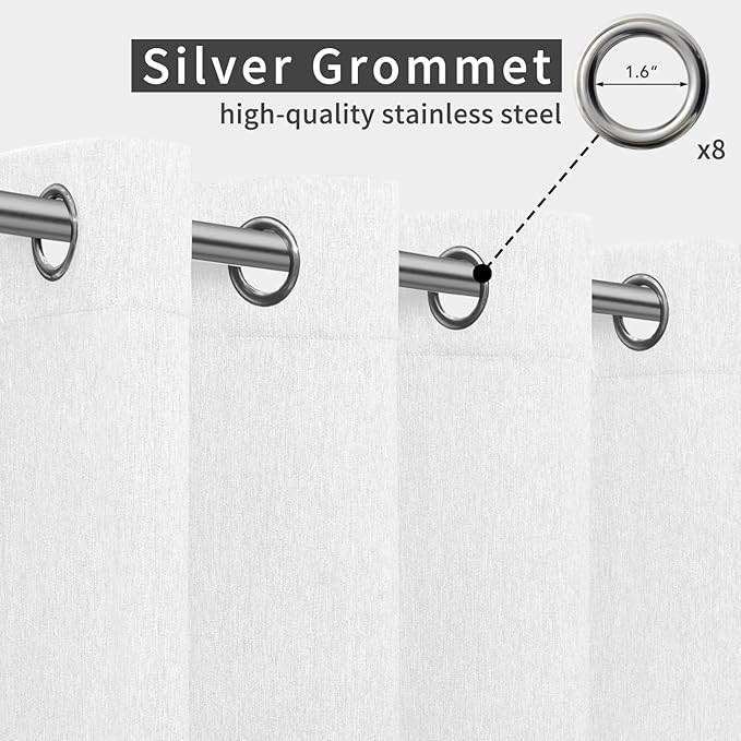 Easy-Going Linen Look Outdoor Curtains Waterproof Windproof Porch Curtains, Soft Thicken Outdoor Privacy Curtains for Patio, Gazebo, Grommet Top and Tab Bottom Drape, 2 Panels, 54x96 inch, White
