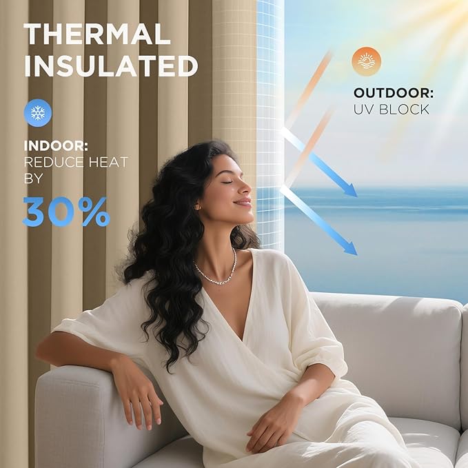 Joydeco Blackout Patio Sliding Door Curtains 108 Inches Long, Grommet Privacy Room Divider Curtains, Extra Wide Thermal Blackout Drapes for Bedroom Living Room (Light Beige, 100Wx108L, 1 Panel)