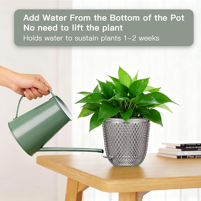 QCQHDU 2 Pack Self Watering Pots, 5.7 Inch Flower Pots with Drainage Holes and Water Filling Port, Garden Planter for Indoor Outdoor Plants (Gray)