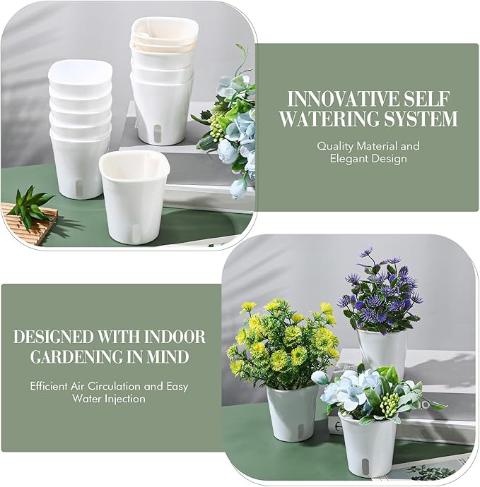 50 Pcs 3 Inch Self Watering Pots Self Watering Planters for Indoor Planters Plastic Garden Flower Pots with Level Indicator Vents for Herbs