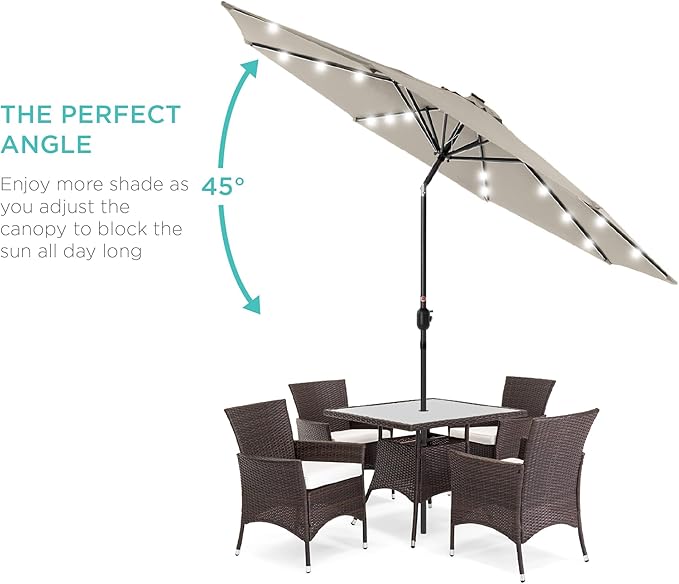 Best Choice Products 10ft Solar Polyester LED Lighted Patio Umbrella w/Tilt Adjustment and UV-Resistant Fabric