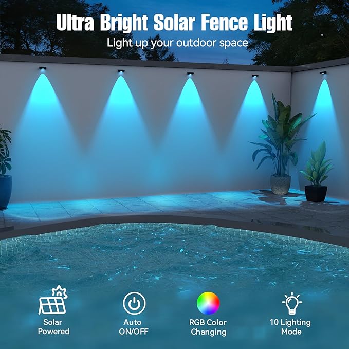 Solar LED Wall Light,RGB Color Changing Spotlight - Waterproof Outdoor Garden Path Lighting,10 Modes Auto On/Off,IP44 ABS Material,30H Runtime No Wiring Needed for Yard & Courtyard (24 P)
