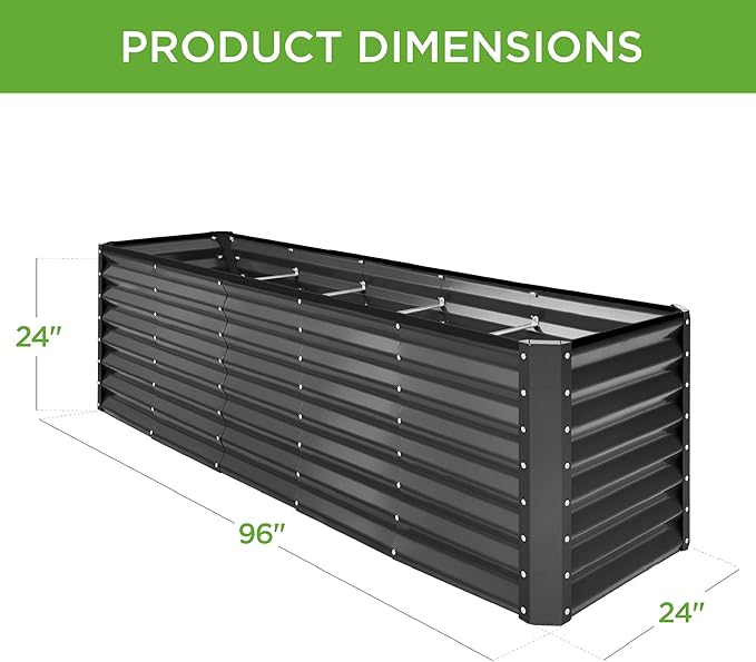 Best Choice Products 8x2x2ft Raised Outdoor Metal Garden Bed, Deep Root Box Planter for Vegetables, Flowers, Herbs, 240 Gallon Capacity, 100% Non Toxic Materials - Gray