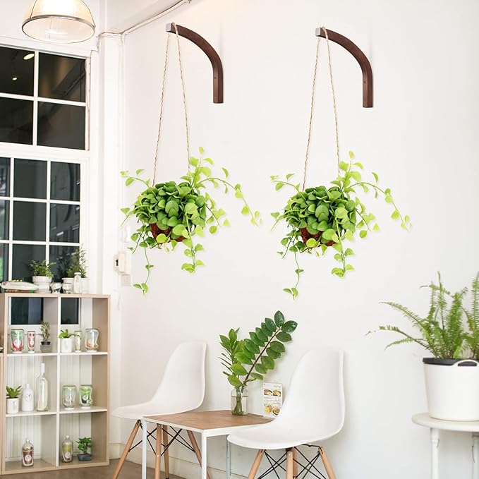 Juexica 4 Pcs Plant Hanger Wooden, 8 Inch Hanging Plant Hooks for Indoors and Outdoor, Wall Mounted Hanging Hook Brackets for Planters Lanterns Wind Chimes and Bird Feeders Patio Decor(Coffee Color)