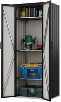 Devoko 28 Cuft Lockable Metal Storage Shed, Vertical Indoor Outdoor Tool Cabinet with 3 Adjustable Shelves for Patio Garden Backyard, Black