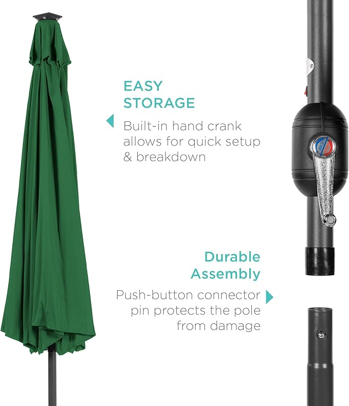 Best Choice Products 10ft Solar Polyester LED Lighted Patio Umbrella w/Tilt Adjustment and UV-Resistant Fabric